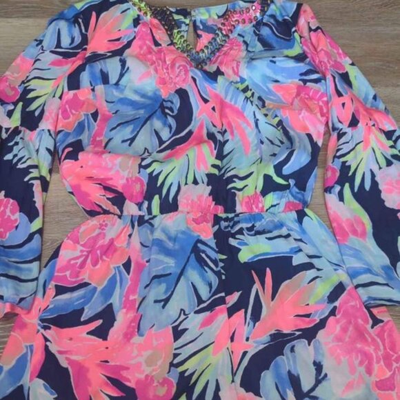 Lilly Pulitzer High Tide Navy Tropicolada Ariele Romper Size XS Xsmall - Picture 1 of 6